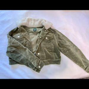 cropped army green corduroy jacket